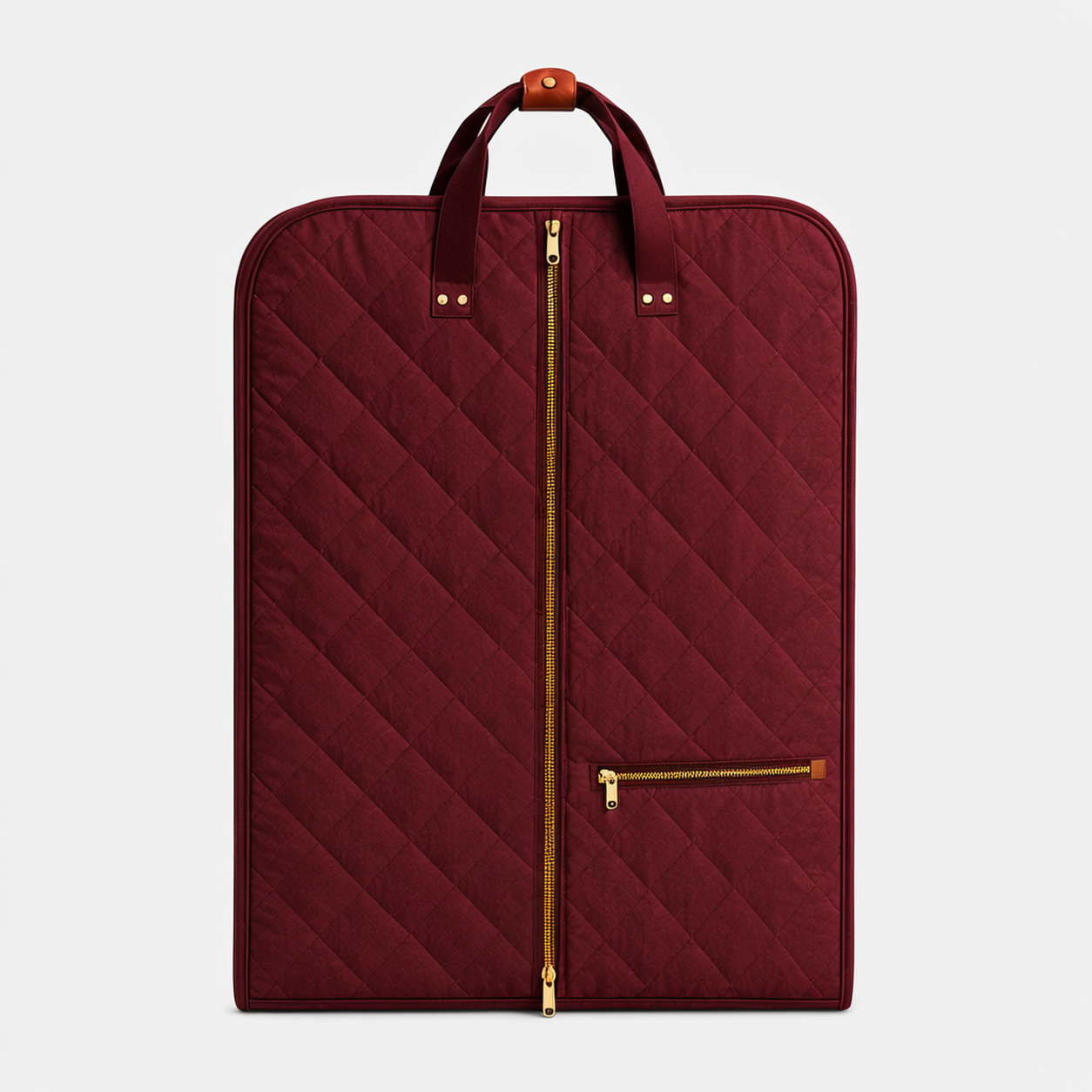 Burgundy quilted suit garment bag folded front view