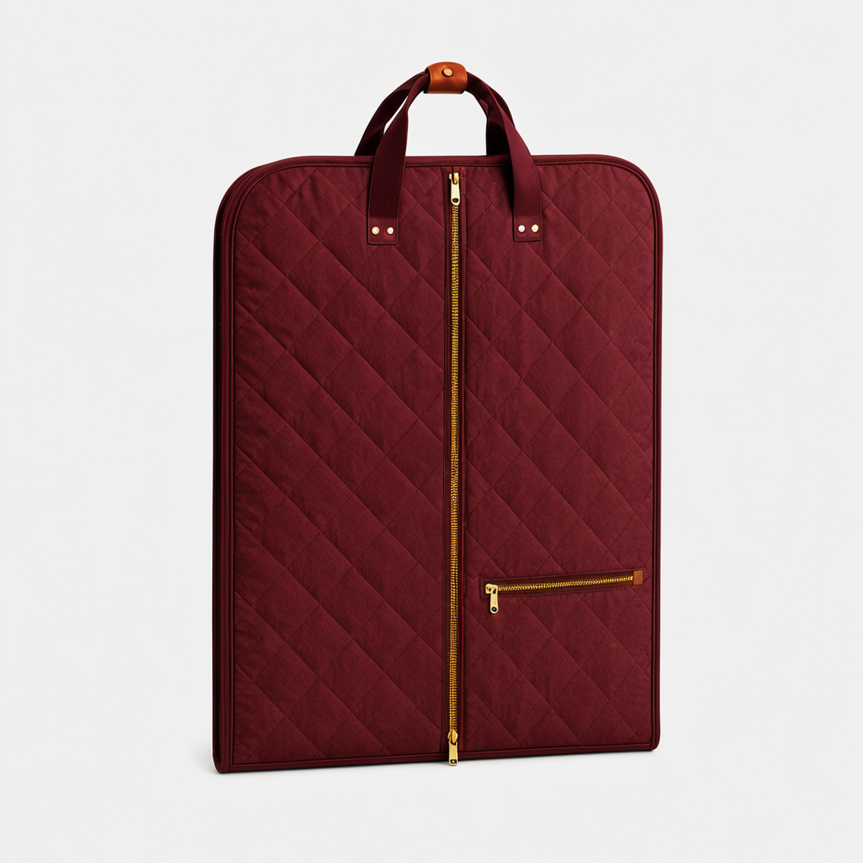 Burgundy quilted suit garment bag folded side view