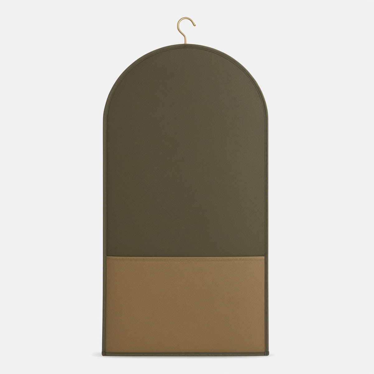 Olive and tan patterned suit garment bag back view