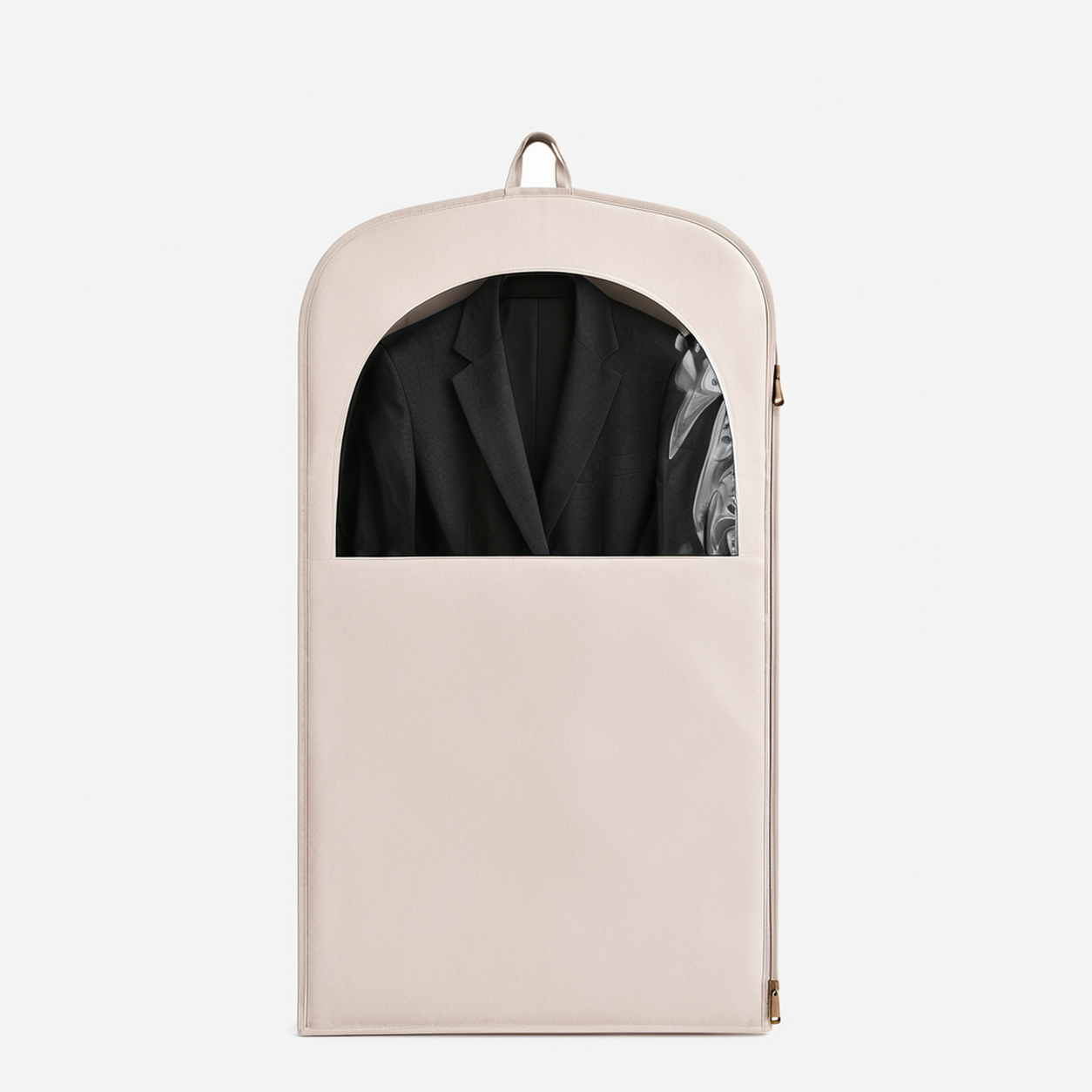 Ivory diamond quilted suit garment bag front view
