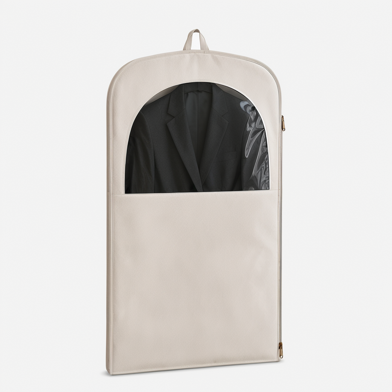 Ivory diamond quilted suit garment bag side view